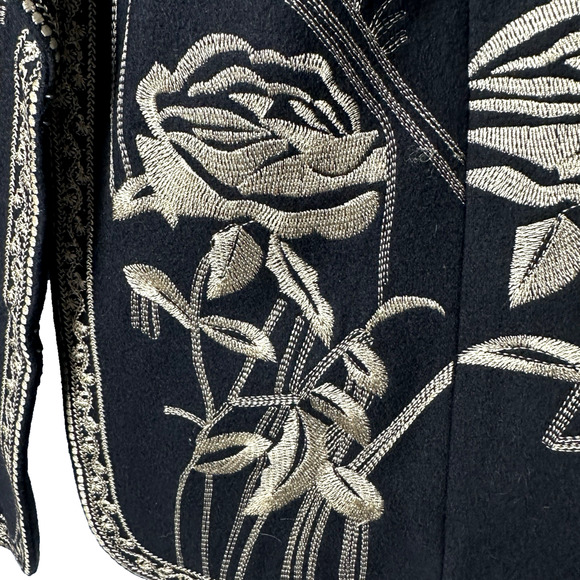 VTG Nygard Collection Black Wool Blend Lined Jacket XL Gold Floral Embroidered - Picture 3 of 11